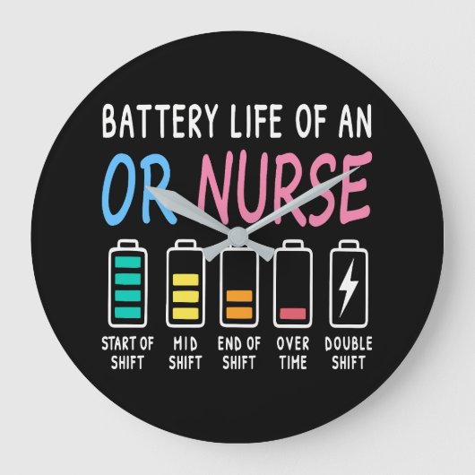Battery life of an OR nurse humor chart ラージ壁時計 (正面)