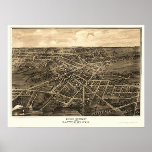 Battle Creek, MI Panoramic Map - 1870 ポスター (正面)