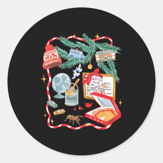 Battle Plan Funny Christmas Home Kids Hand Dawn Al ラウンドシール (正面)