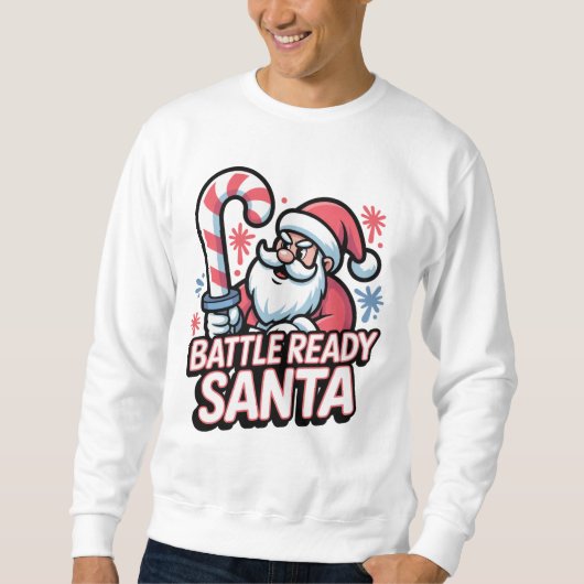 Battle Ready Santa — Candy Cane Sword Christmas スウェットシャツ (正面)