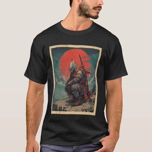 Battle Worn Masked Samurai Warrior Japanese Sun Ba Tシャツ (正面)
