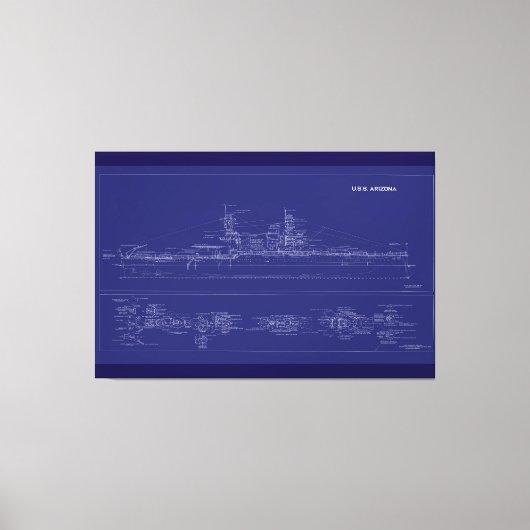 Battleship USS Arizona Blueprint キャンバスプリント (正面)