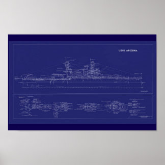 Battleship USS Arizona Blueprint ポスター