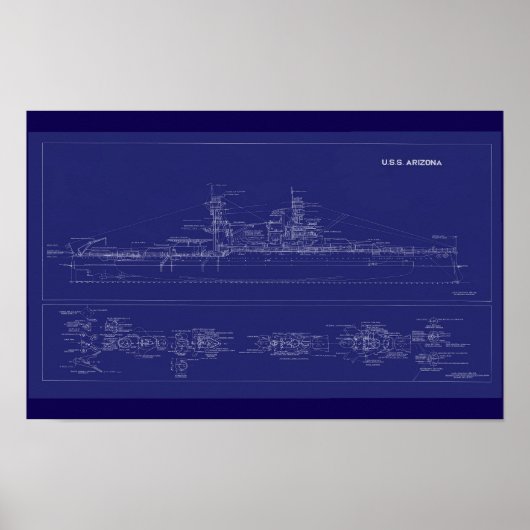 Battleship USS Arizona Blueprint ポスター (正面)
