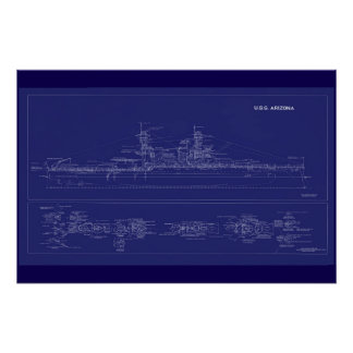 Battleship USS Arizona Blueprint ポスター