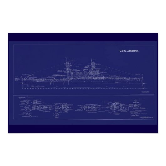 Battleship USS Arizona Blueprint ポスター (正面)