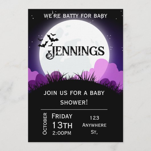 Batty for baby. Halloween Baby shower Invitation 招待状 (正面)
