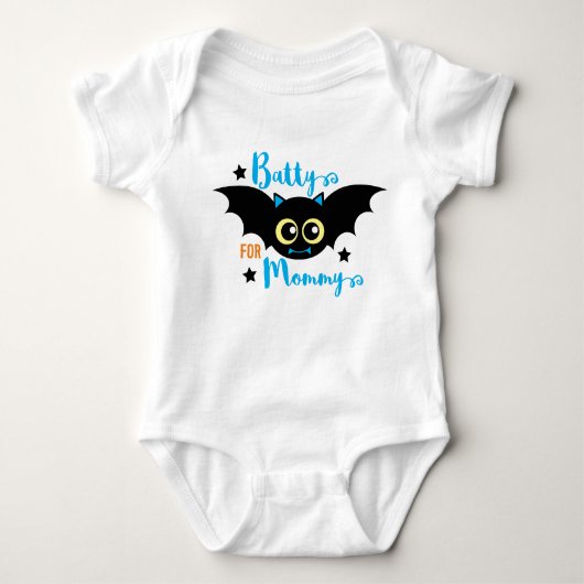 Batty for Mommy Cute 1stハロウィーンブルーこうもり ベビーボディスーツ (正面)