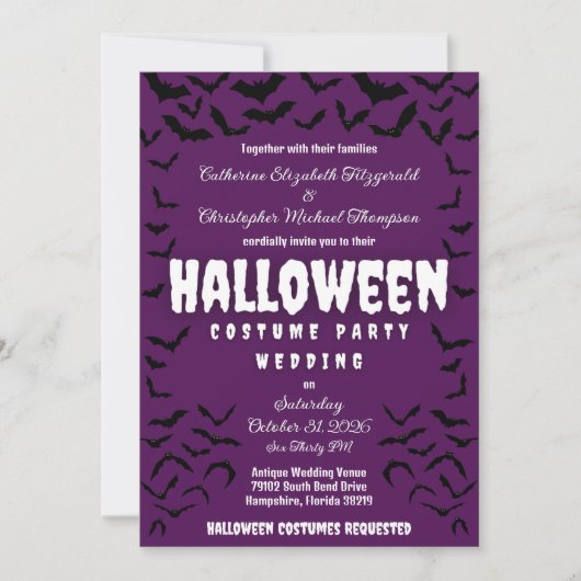 Batty Halloween Costume Party Wedding Invitation 招待状 (正面)