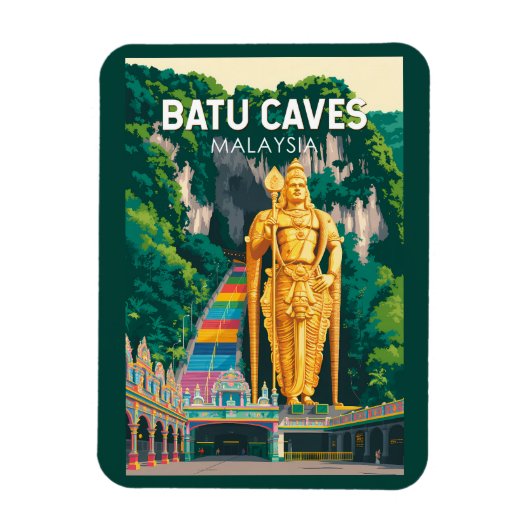 Batu Caves Malaysia Illustration Travel Art Retro マグネット (縦)