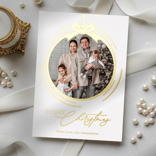 Bauble Ornament Calligraphy Christmas One Photo 箔シーズンカード