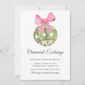 Bauble Pink Bow Ornament Exchange Christmas Party 招待状 (正面)