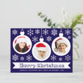 Baubles Photo Collage Merry Christmas Blue & White シーズンカード (スタンド正面)