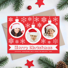 Baubles Photo Collage Red & White Merry Christmas  シーズンカード