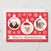 Baubles Photo Collage Red & White Merry Christmas  シーズンカード (正面)