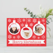 Baubles Photo Collage Red & White Merry Christmas  シーズンカード (スタンド正面)