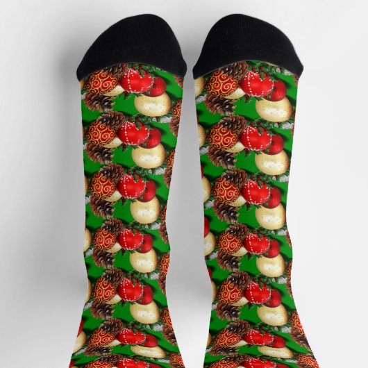 Baubles & Pine Cones Christmas ソックス (上部)