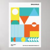 Bauhaus Abstract Poster Orange Teal ポスター (正面)