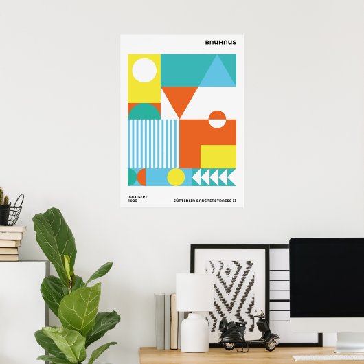 Bauhaus Abstract Poster Orange Teal ポスター (ホームオフィス)