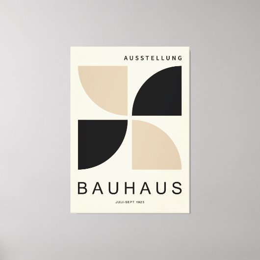 Bauhaus Beige Black Geometric Quarter Circle キャンバスプリント (正面)