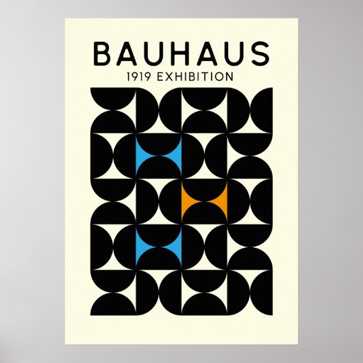 Bauhaus Black Geometric Grid Art Print 1919 ポスター (正面)