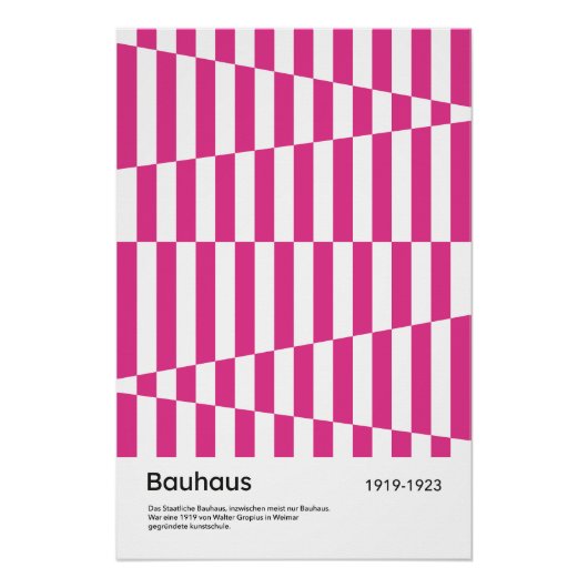 Bauhaus Hot Pink Stripe Geometric Art Print ポスター (正面)