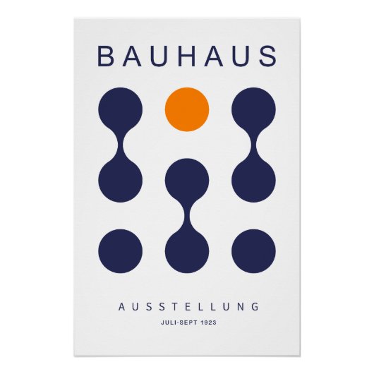 Bauhaus Navy Orange Circle Grid Art Print 1923 ポスター (正面)