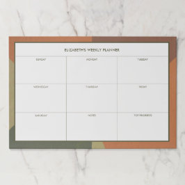 Bauhaus Terracotta Green Abstract Weekly Desk ペーパーパッド