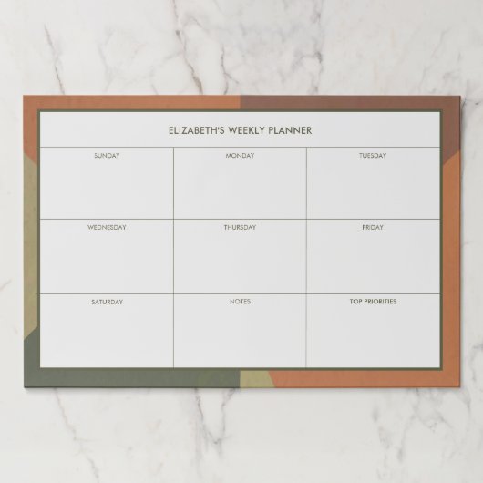 Bauhaus Terracotta Green Abstract Weekly Desk ペーパーパッド (正面)