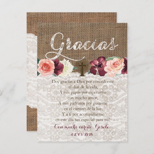 Bautismoのためのスペイン語の祈りの言葉のサンキューカード インビテーションポストカード (正面/裏面)