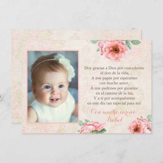 Bautismoの写真とのスペインのな洗礼のサンキューカード サンキューカード (正面/裏面)