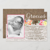 Bautismoの洗礼はスペイン語の女の子のために感謝していしています サンキューカード (正面/裏面)