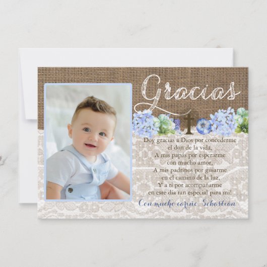 Bautismoはスペイン語のGraciasカード感謝していしています サンキューカード (正面)