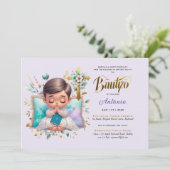 BAUTIZOエレガント薄紫金ゴールドフローラクロス 招待状 (スタンド正面)