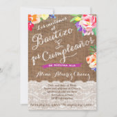 Bautizo y 1erクンプル、明るいメキシコの花模様 招待状 (正面)