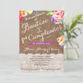 Bautizo y 1erクンプル、明るいメキシコの花模様 招待状 (スタンド正面)
