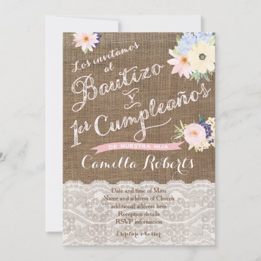 Bautizo y 1er cumpleanos, invitaciones parniana 招待状 (正面)