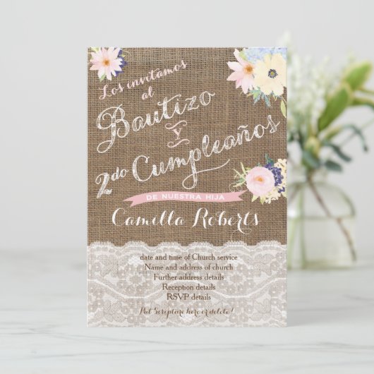 Bautizo y 2do cumpleanos, segundo cumple bautismo 招待状 (スタンド正面)