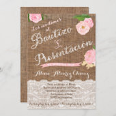 Bautizo y presentacion，ニーニャ， arpillera, encaje 招待状 (正面/裏面)