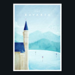 Bavaria Vintage Travel Poster ポスター<br><div class="desc">Vintage style travel poster of Neuschwanstein Castle in Bavaria. This winter illustration Europe's most beautiful fairytale castle includes figures skating on a frozen lake and mountains in the distance. Text reads Visit Bavaria. Original hand drawn and digitally rendered illustration by Henry Rivers for Travel Poster Co.</div>