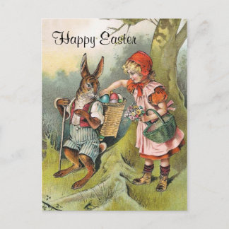 Bavarian Easter Bunny Victorian Girl Postcard シーズンポストカード