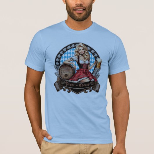 Bavarian Festivals blondes Dirndl mit Prost Cheers Tシャツ (正面)