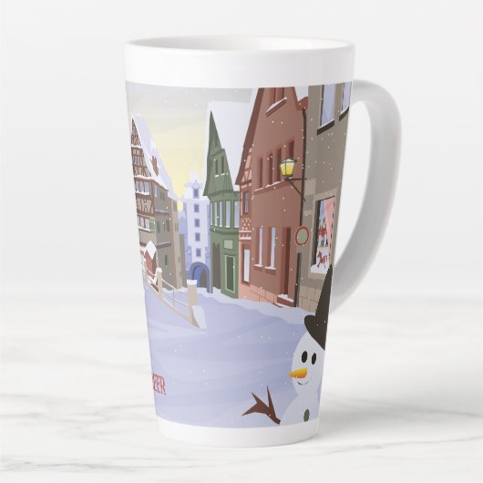 Bavarian, German Town Light Blue Christmas Coffee カフェラテマグ (右アングル)