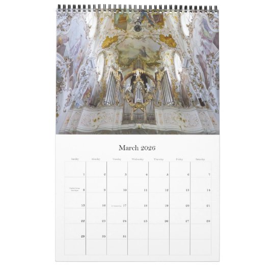 Bavarian organ calendar カレンダー (3月 2026)