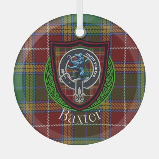 Baxter Scottish Clan Tartan & Crest ガラスオーナメント (正面)
