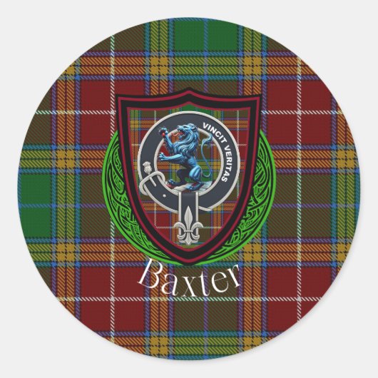 Baxter Scottish Clan Tartan & Crest ラウンドシール (正面)