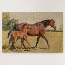 Bay Brown Thoroughbred Mare and Foal ジグソーパズル