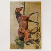 Bay Brown Thoroughbred Mare and Foal ジグソーパズル (縦)