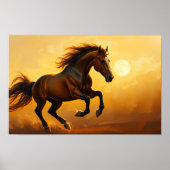 Bay Horse Gallops, Sunset Sky, Flowing Mane ポスター (正面)