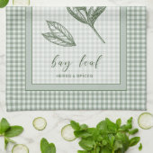 Bay Leaf Herb Kitchen Towel – Green Gingham Border キッチンタオル (折り畳み)